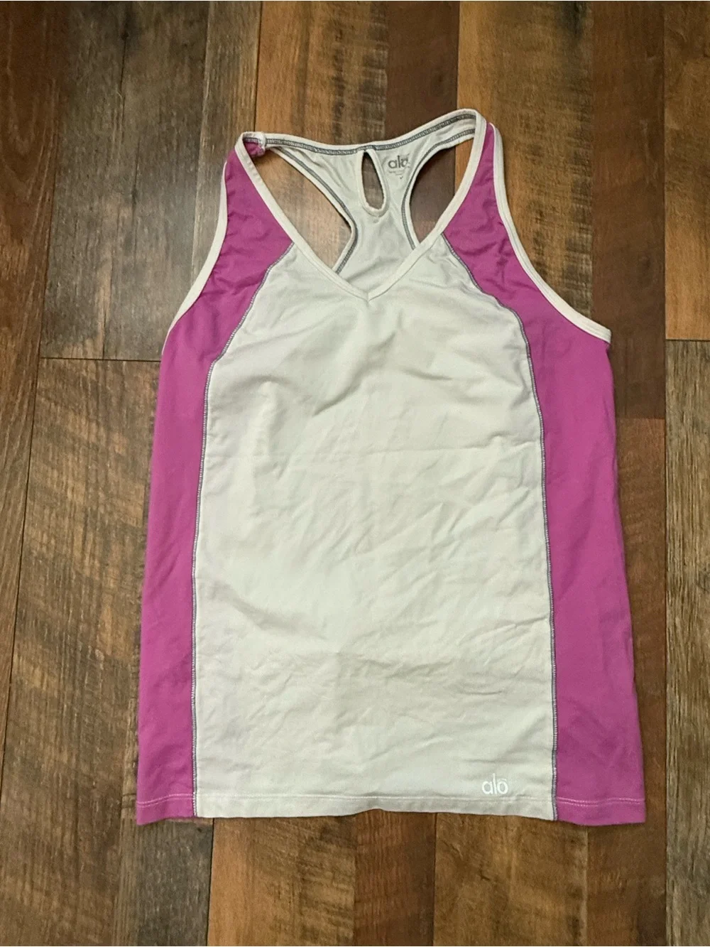 ALO Yoga White Racerback Tank with Navy Trim
